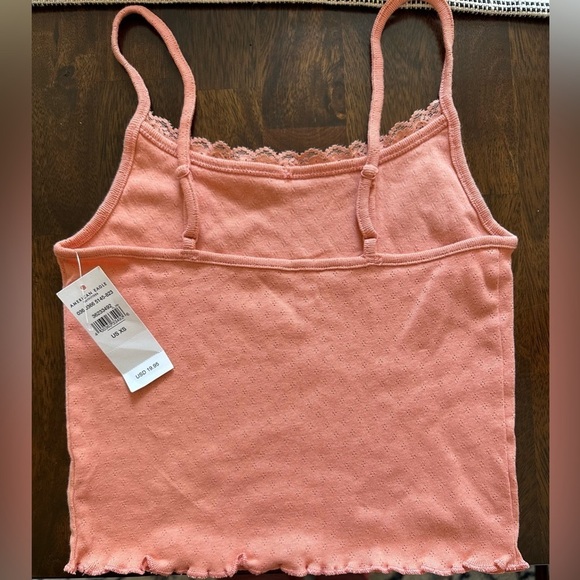 American Eagle pointelle Lace Cami XS NWT peachy crop 100% cotton Swiftie - Picture 5 of 5
